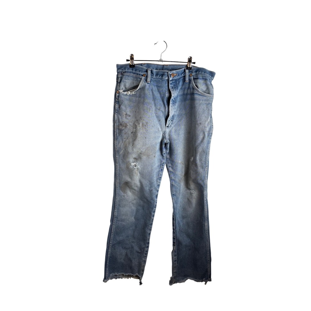 Wrangler 936NAV Cowboy Cut‎ Slim Fit Jeans Blue Distressed Thrashed 36x30 Mens